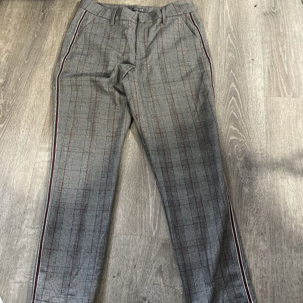 Level 99 Pants Grey Plaid Career Trousers With Red Side Detail Size Women’s 28